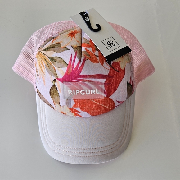 🌺 Hawaiian Print Light Pink Rip Curl Trucker Hat 🌺 - Picture 2 of 5